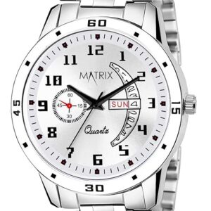 Matrix Blue, Black & Silver Dial, Day & Date Functioning, Stainless Steel Strap Analog Watch for Men & Women